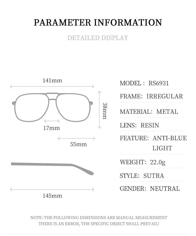 Rectangle Photochromic Blue Light Prescription Glasses