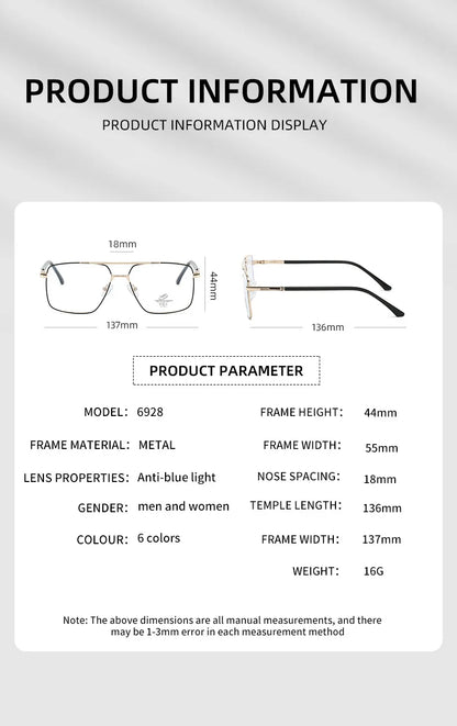 نظارات طيار مربعة الشكل لحماية العين من الضوء الأزرق
