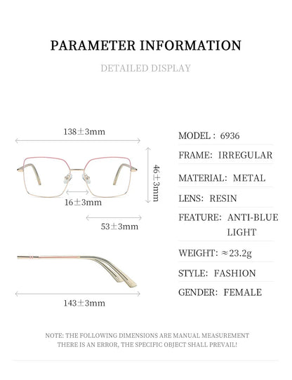 نظارات طبية لقصر النظر بضوء أزرق على شكل فراشة معدنية