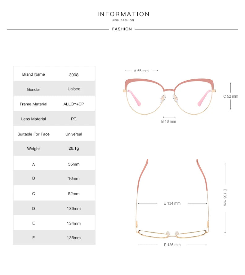 نظارات طبية معدنية متغيرة اللون على شكل عين القط