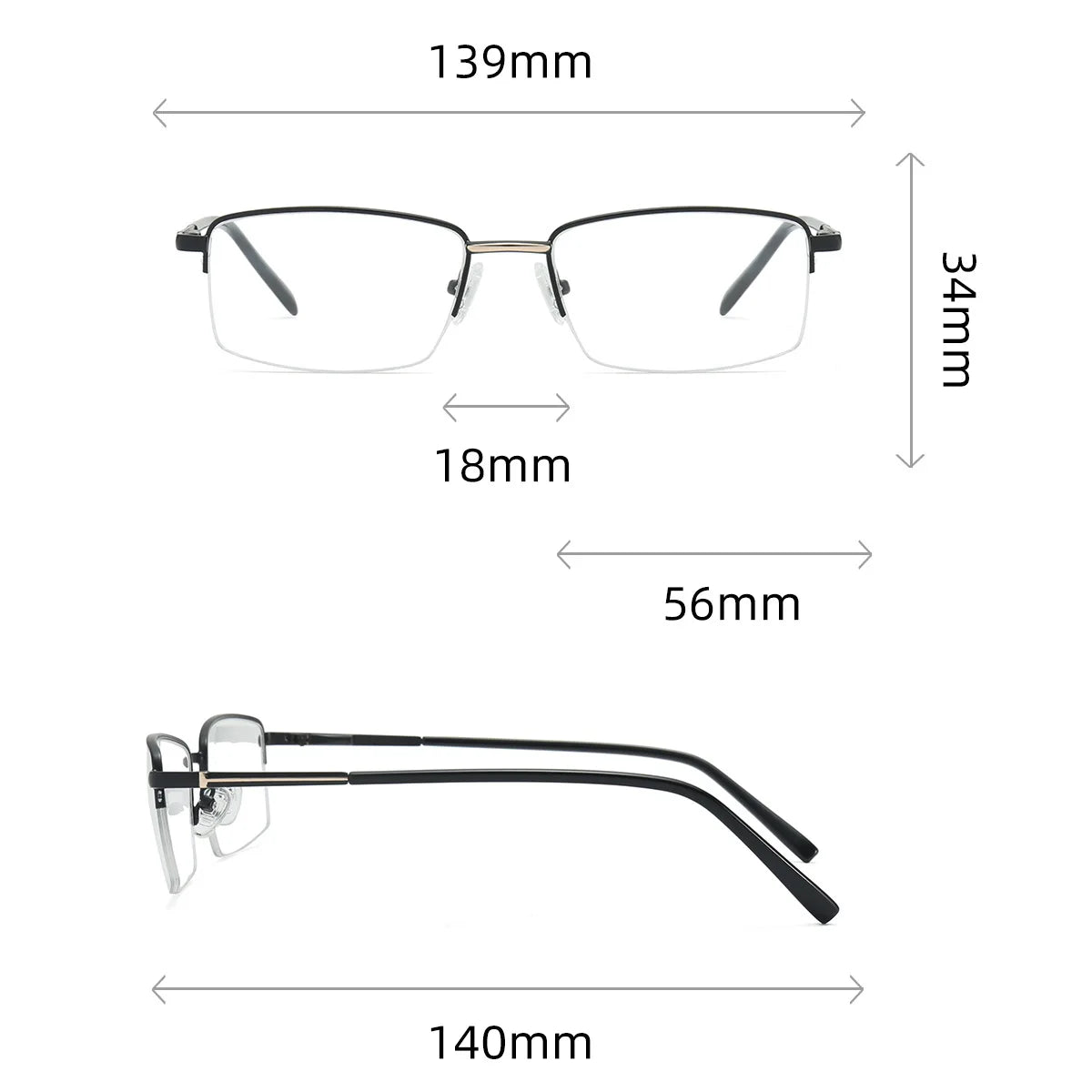 نظارات نصف إطار مستطيلة الشكل متعددة البؤر